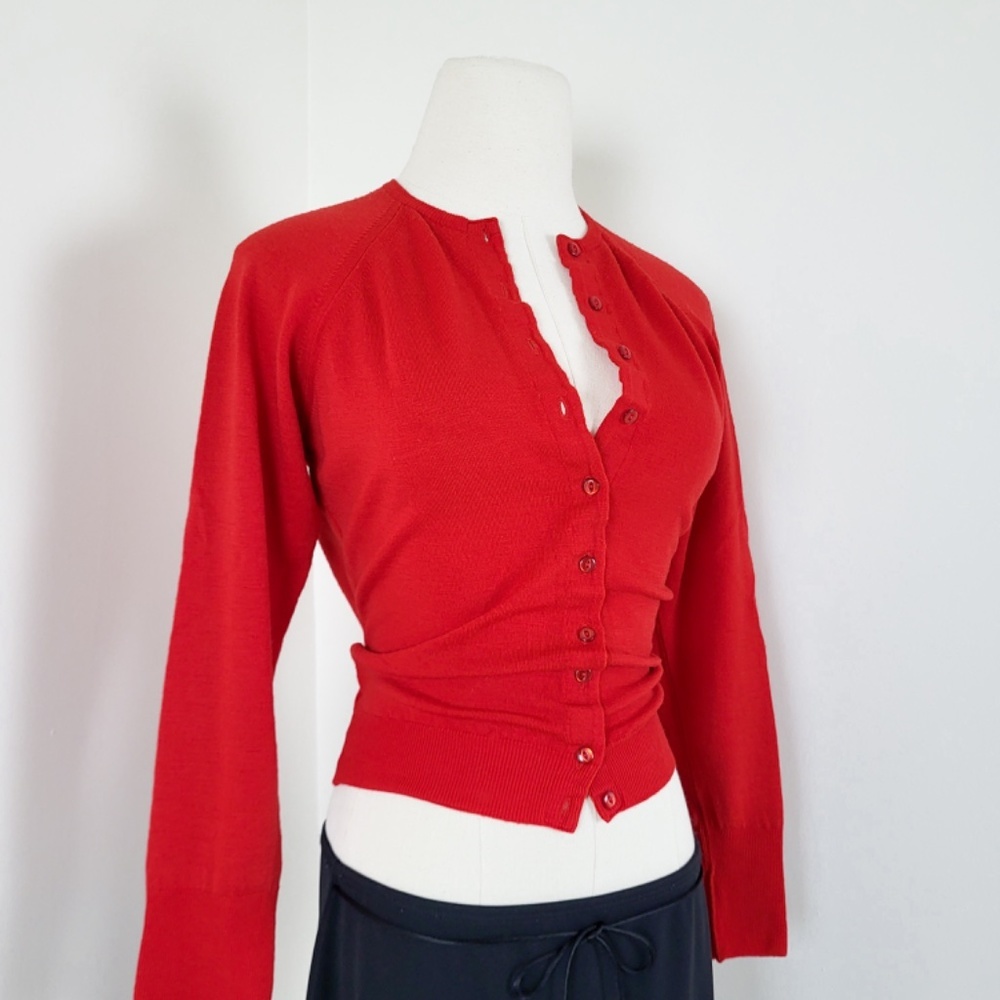 60’s Merino Wool Knit Cardigan Fitted Vintage 3/4 sleeve button down up - Picture 12 of 13